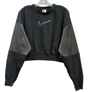 Nike Women Black Crew Neck Cropped Sweatshirt Center Swoosh Athleisure S